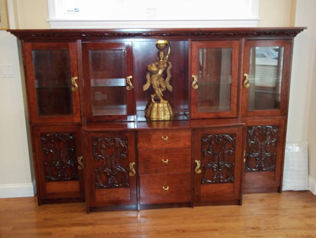 Picture of  Custom Solid Cherry Cabinet with Glass Doors and Carvings