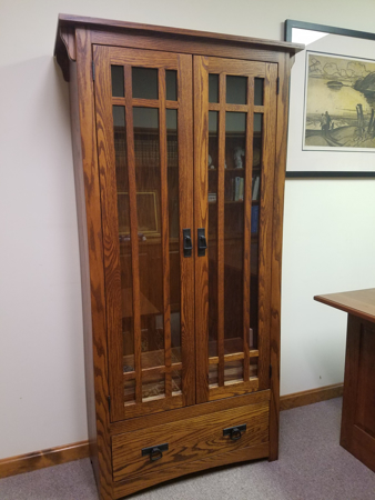 Picture of Mission Bookcase with drawer and wood framed glass doors with mullions