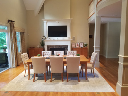 Picture of Custom Cherry Flared Leg table  48"W x 96"L  Shawn with Custom upholstered chairs