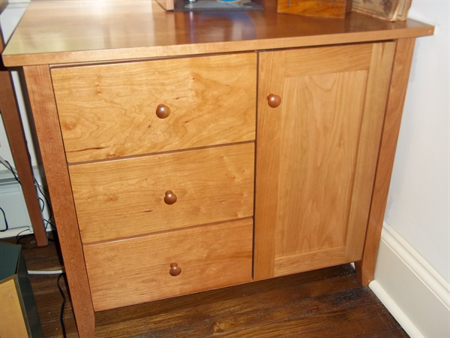 Cherrystone Furniture - Shaker with post small Cherry Credenza w/3 Drawer,  1 Flat paneled Door, Hutch optional