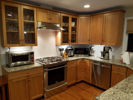 Picture of Custom Kitchen Cabinets with top Glass doors Full corner drawers